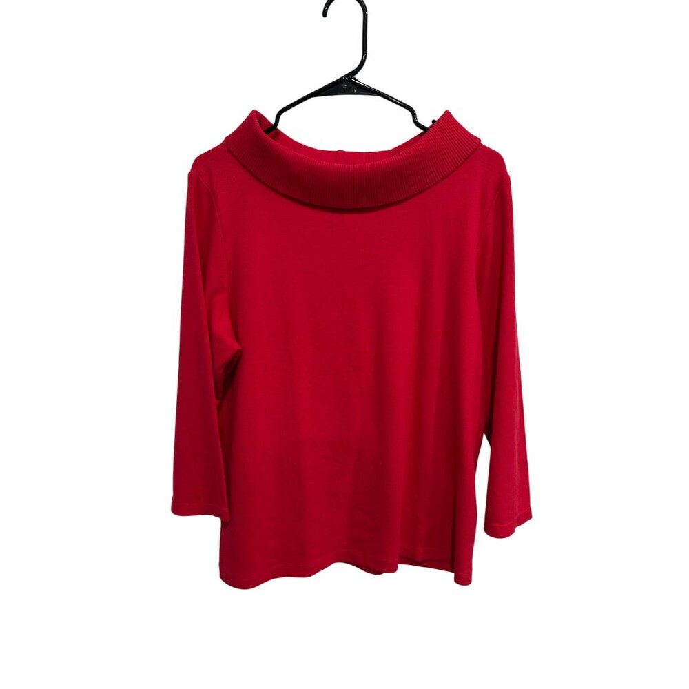 Rafaella Womens Red Ribbed Collar Long Sleeve Knit Casual Top Size XL Comfy
